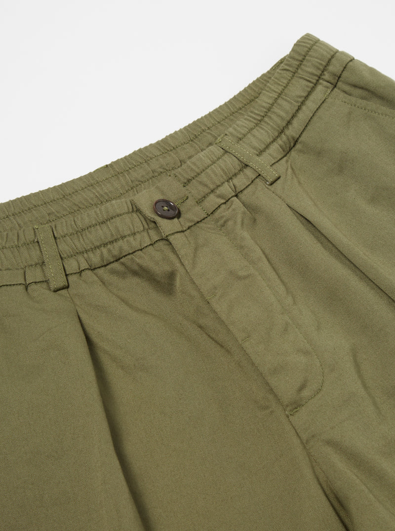 Universal Works Pleated Track Short in Light Olive Twill