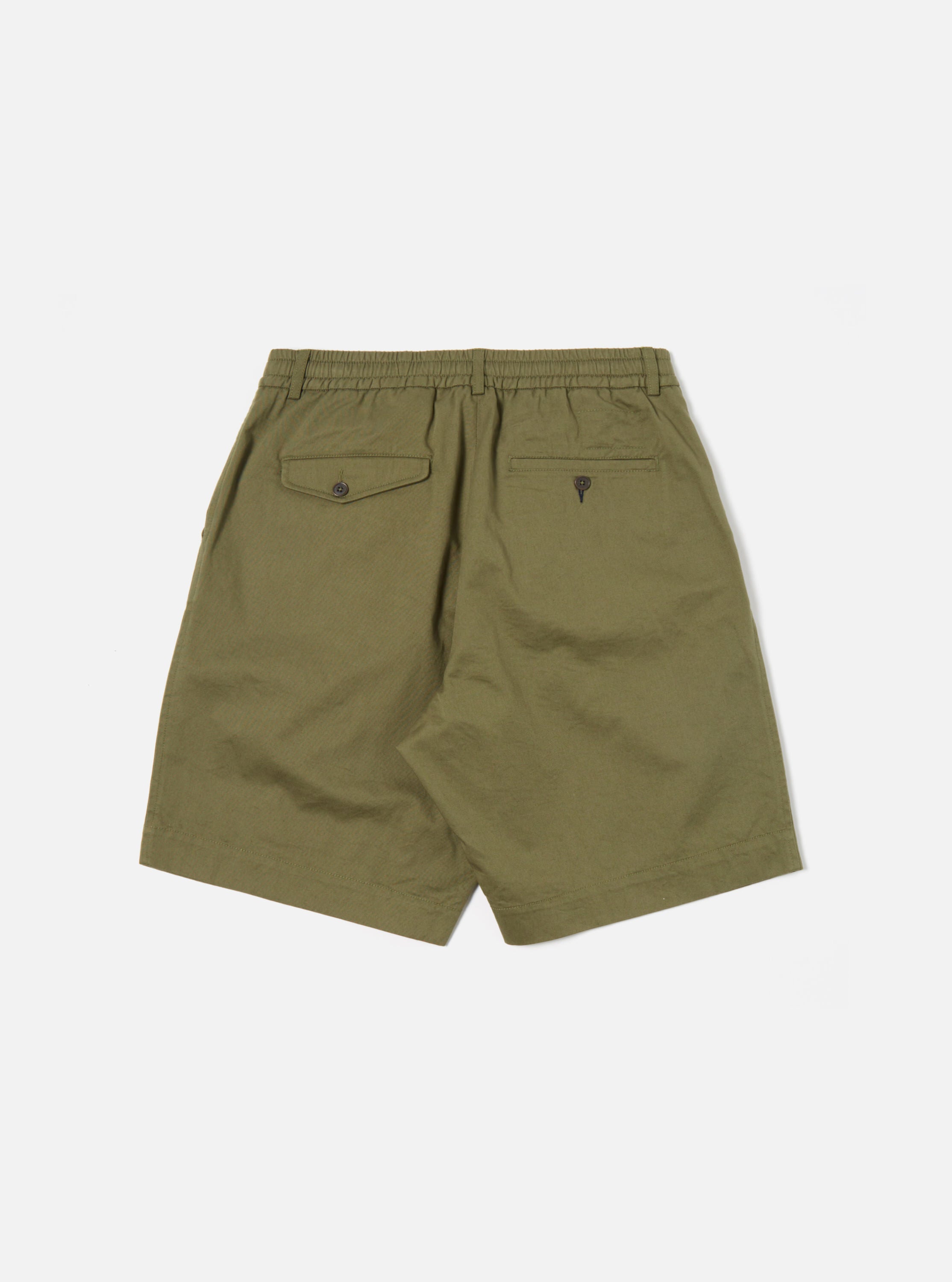 Universal Works Pleated Track Short in Light Olive Twill
