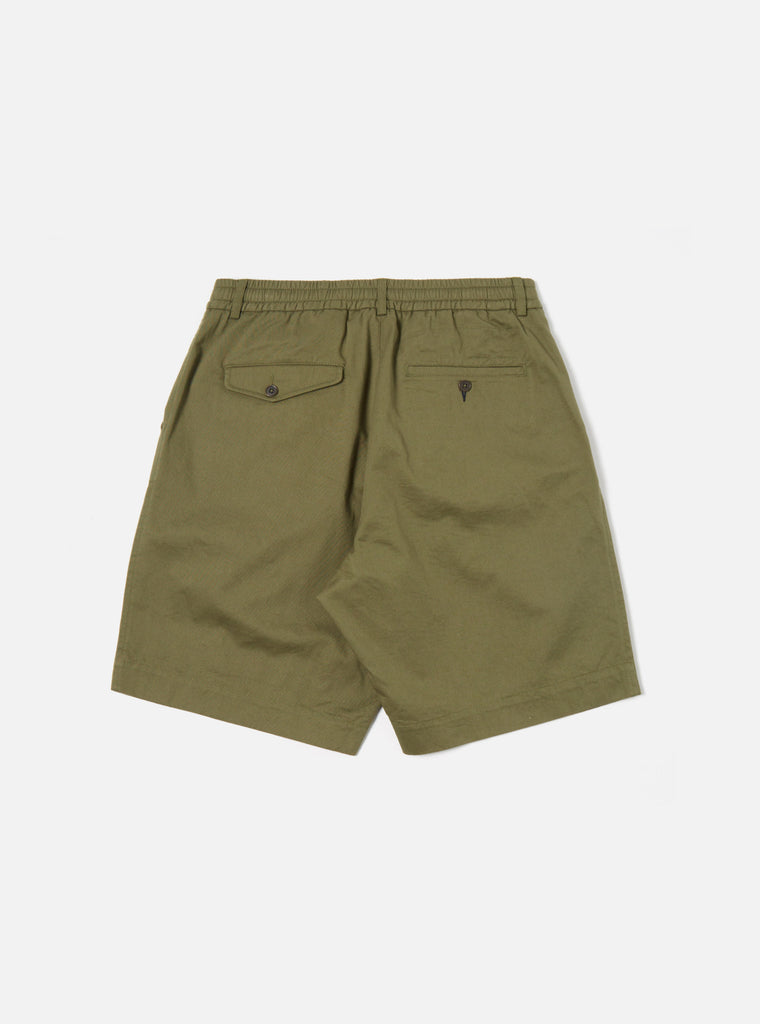 Universal Works Pleated Track Short in Light Olive Twill