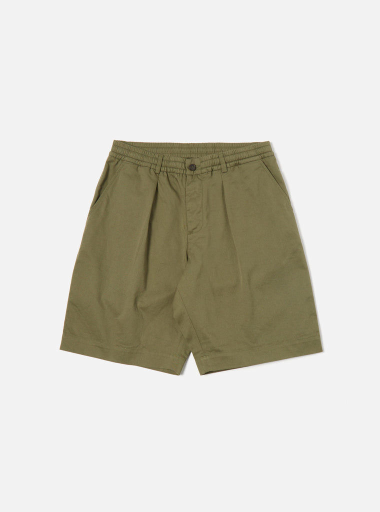 Universal Works Pleated Track Short in Light Olive Twill