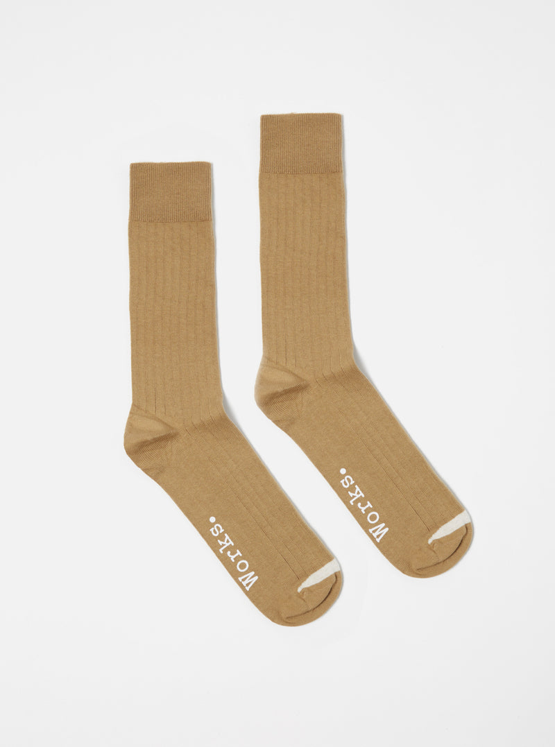 Universal Works Modal Sock in Cumin Rib Knit