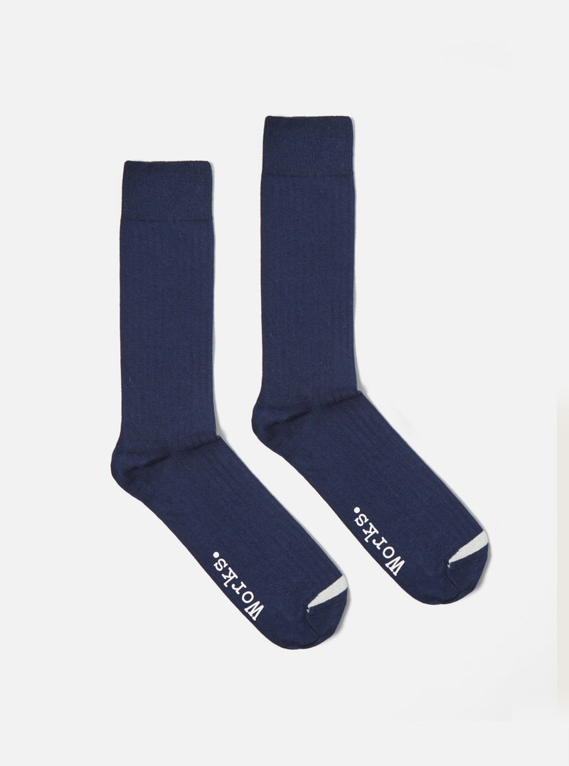 Universal Works Modal Sock in Navy Rib Knit