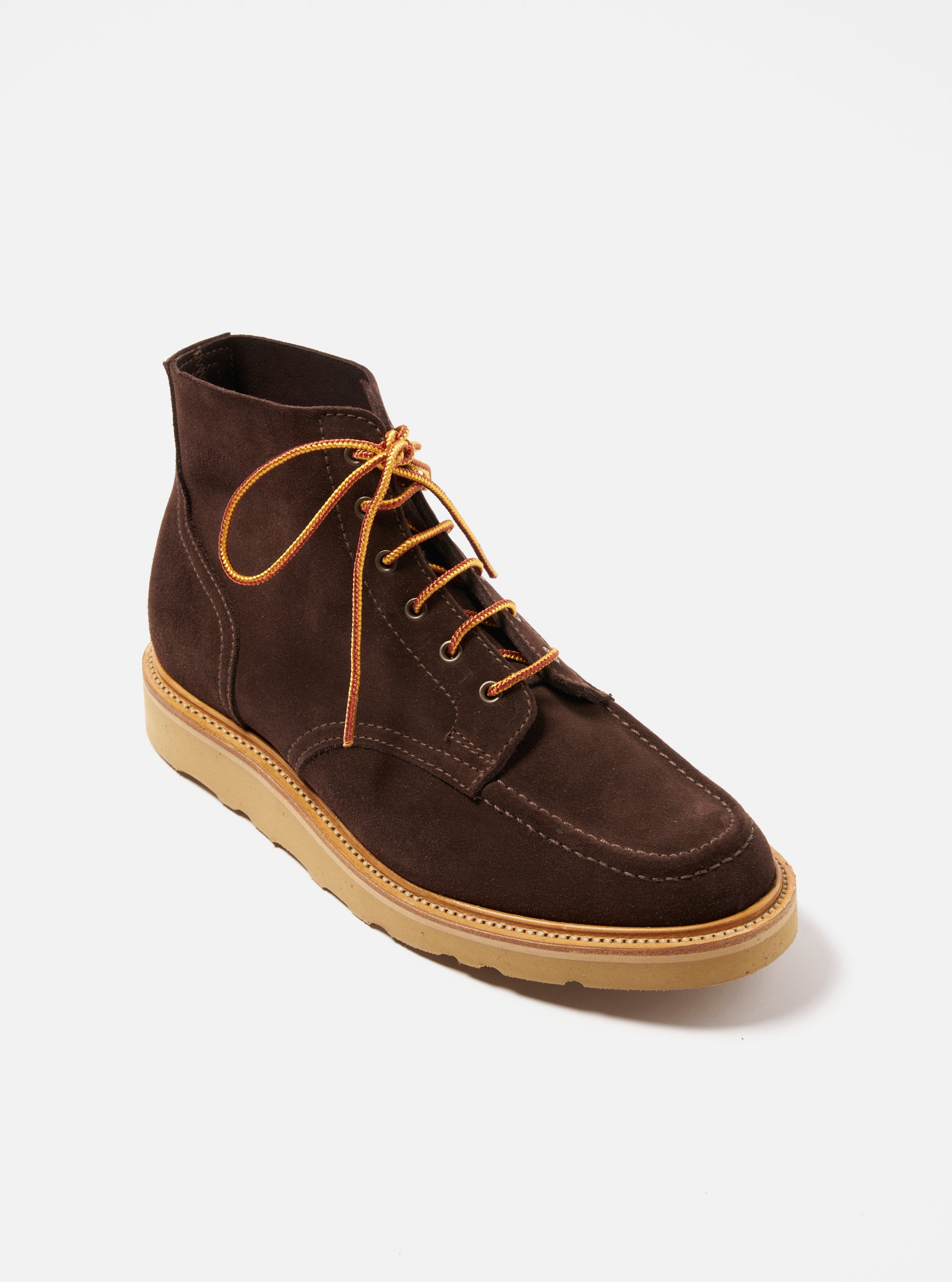 Universal Works x Sanders Wilson Derby Boot in Mocha Reverse Suede