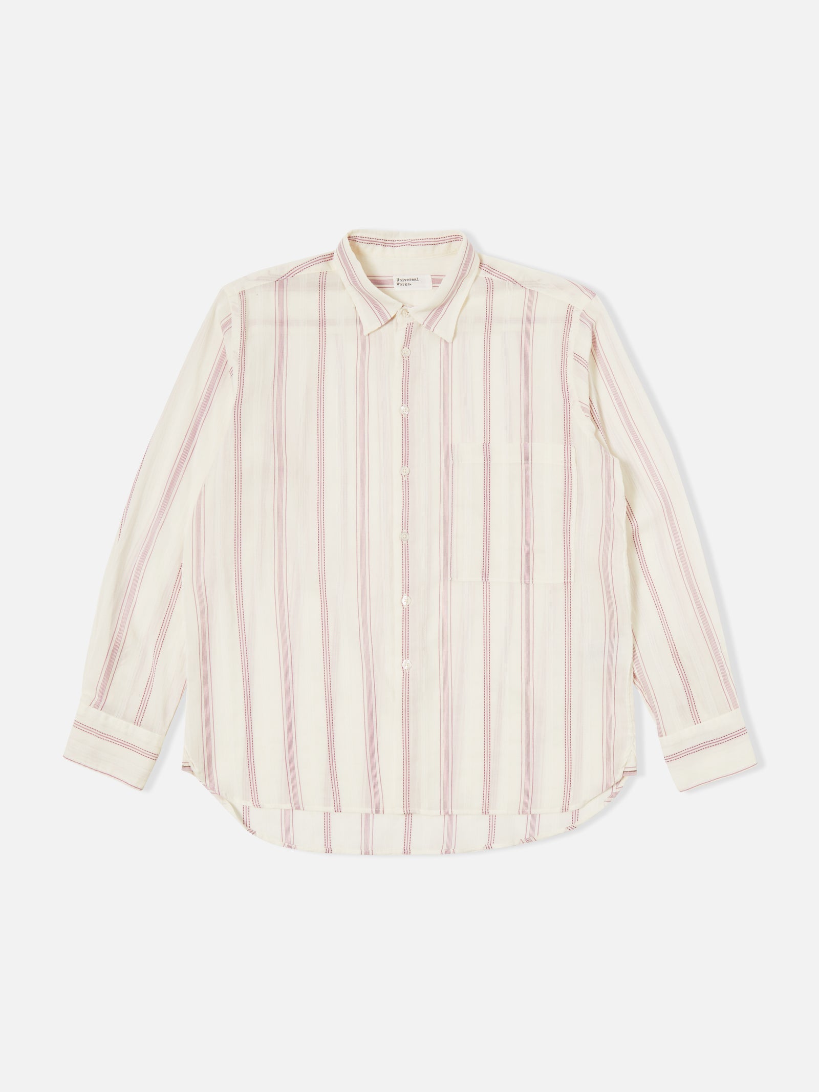 Universal Works Square Pocket Shirt in Ecru/Lilac Hendrix Curry Stripe