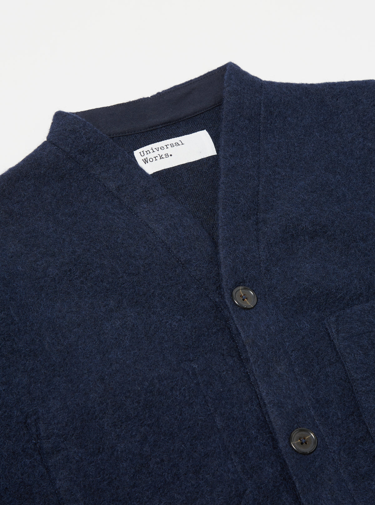 Universal Works Cardigan in Navy Wool Fleece