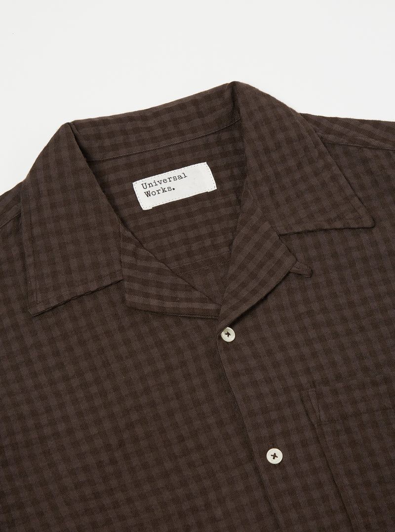 Universal Works L/S Camp Shirt in Brown Gingham Seersucker