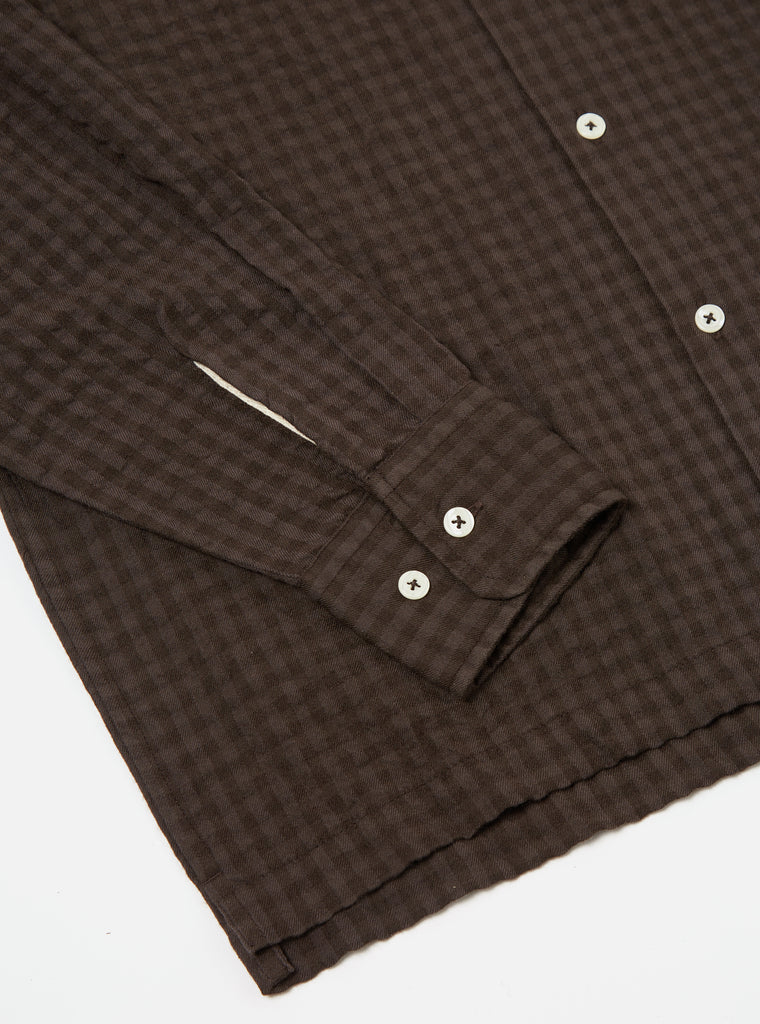 Universal Works L/S Camp Shirt in Brown Gingham Seersucker