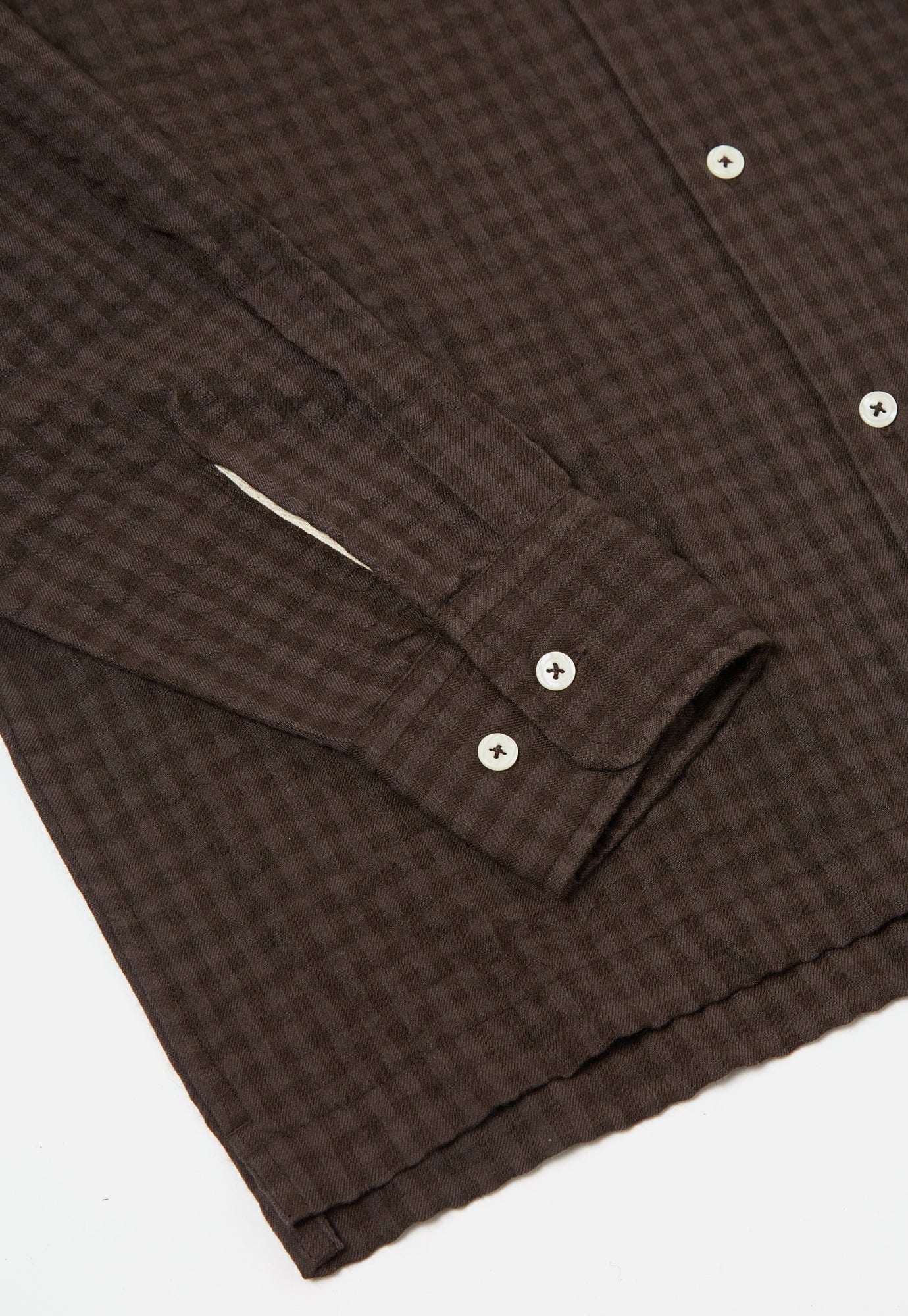 Universal Works L/S Camp Shirt in Brown Gingham Seersucker