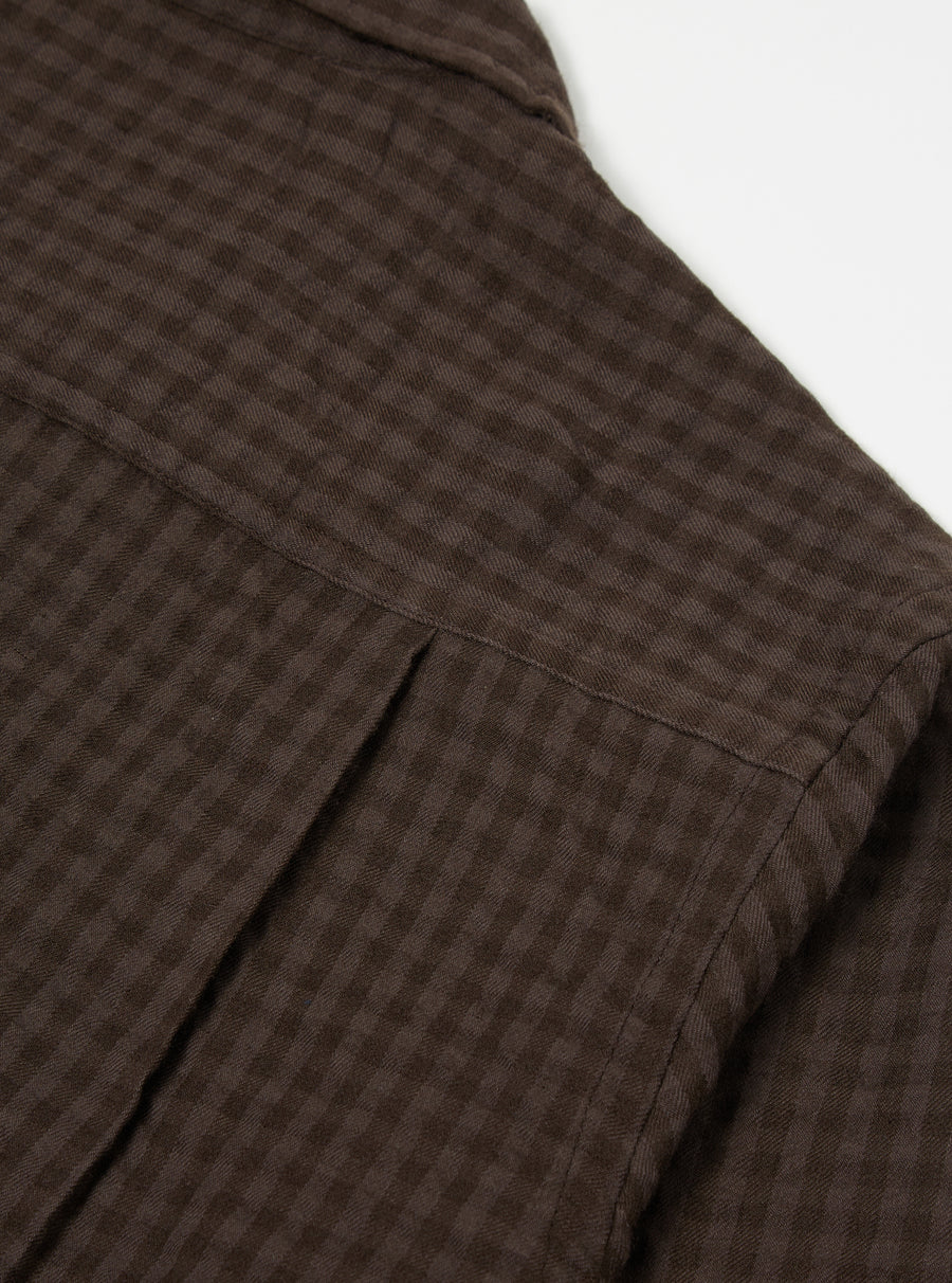 Universal Works L/S Camp Shirt in Brown Gingham Seersucker