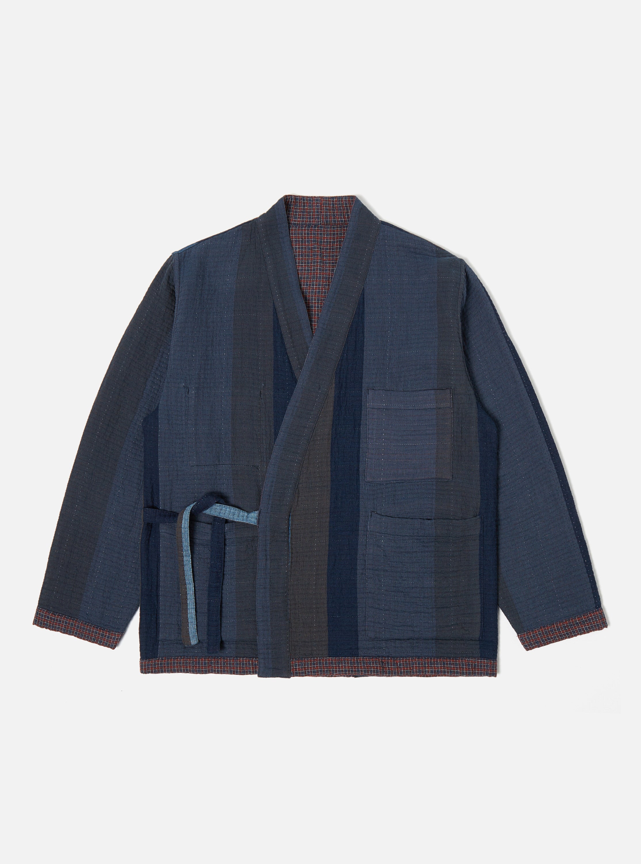 Universal Works Reversible Kyoto Work Jacket in Navy Kantha Check