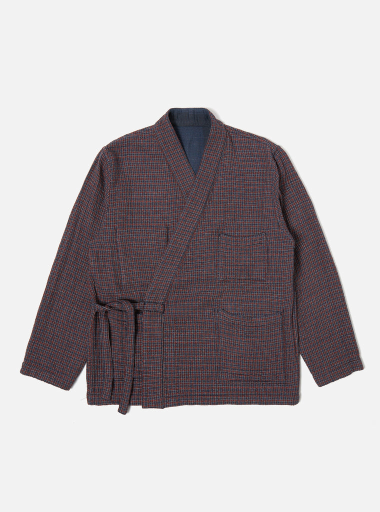 Universal Works Reversible Kyoto Work Jacket in Navy Kantha Check