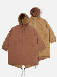 Universal Works Diamond Quilt Parka in Brown Recycled Nylon