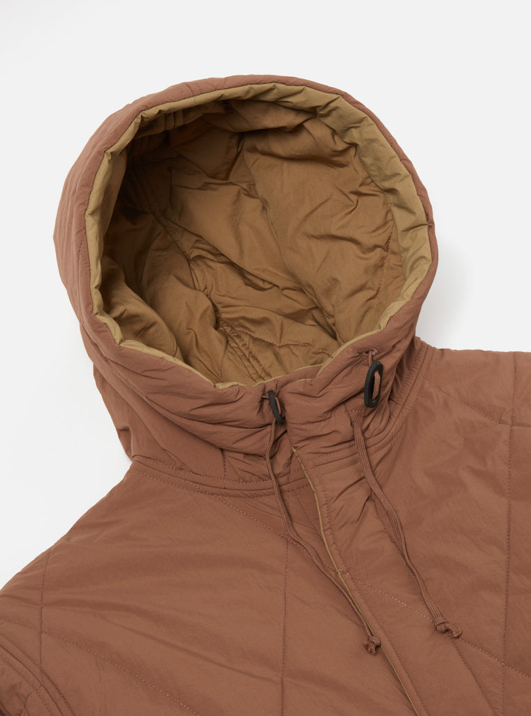 Universal Works Diamond Quilt Parka in Brown Recycled Nylon