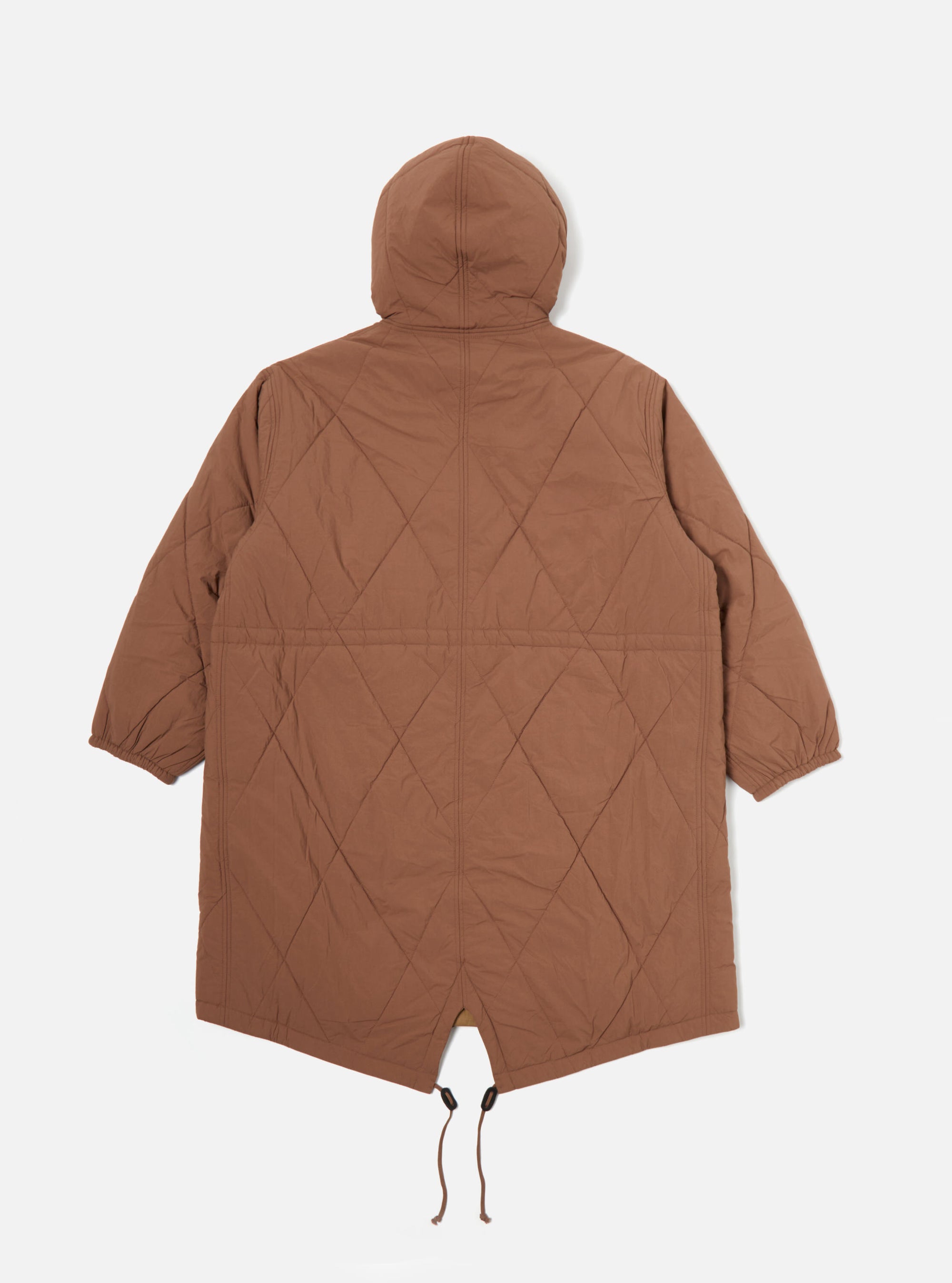 Universal Works Diamond Quilt Parka in Brown Recycled Nylon