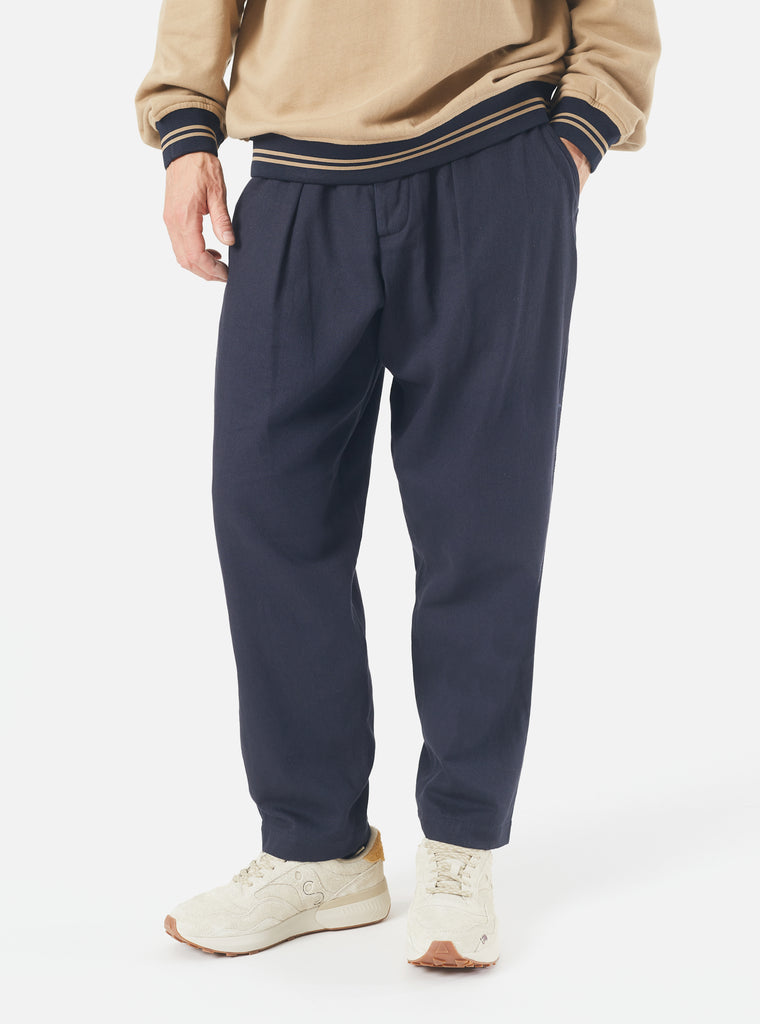 Universal Works Pleated Track Pant in Navy Winter Twill