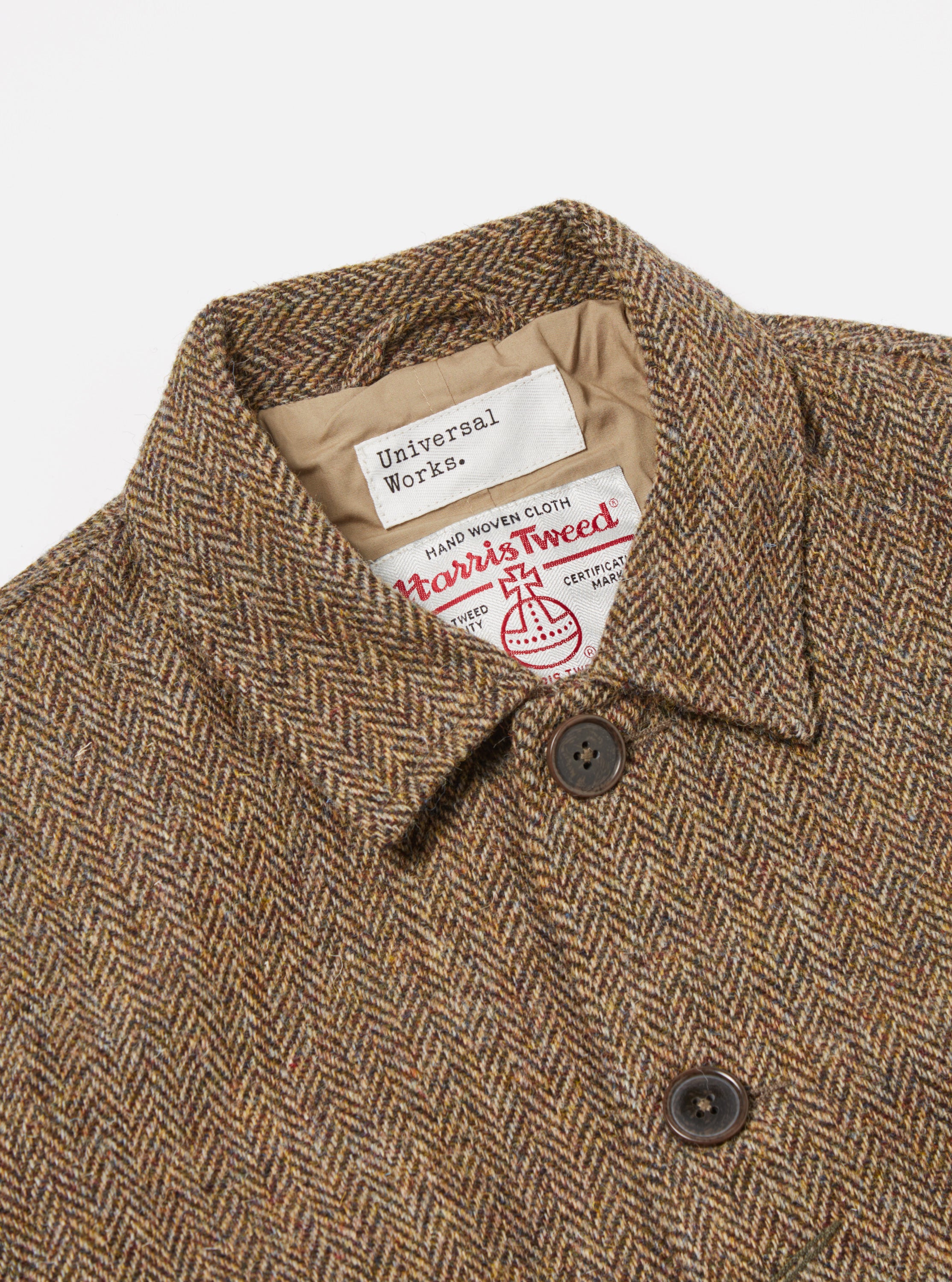 Universal Works Bakers Jacket in Brown Herringbone Harris Tweed