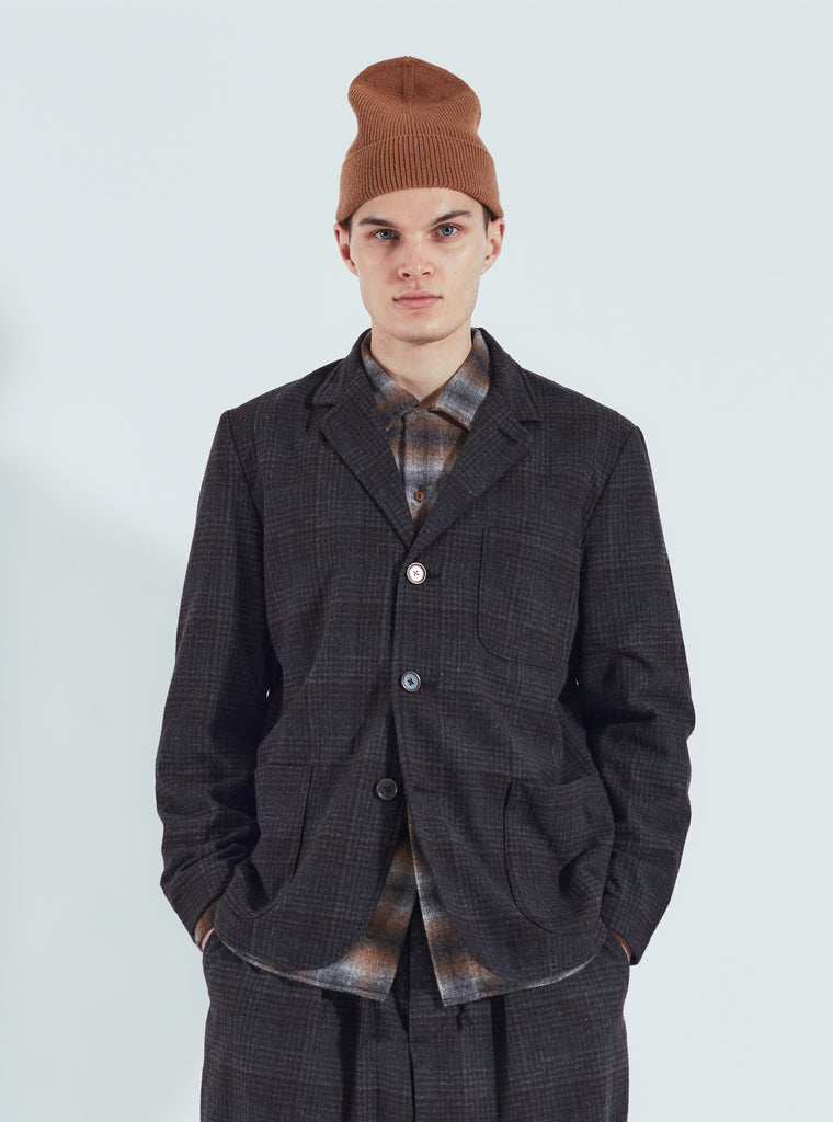 Universal Works Three Button Jacket in Charcoal Reuse Wool Mix