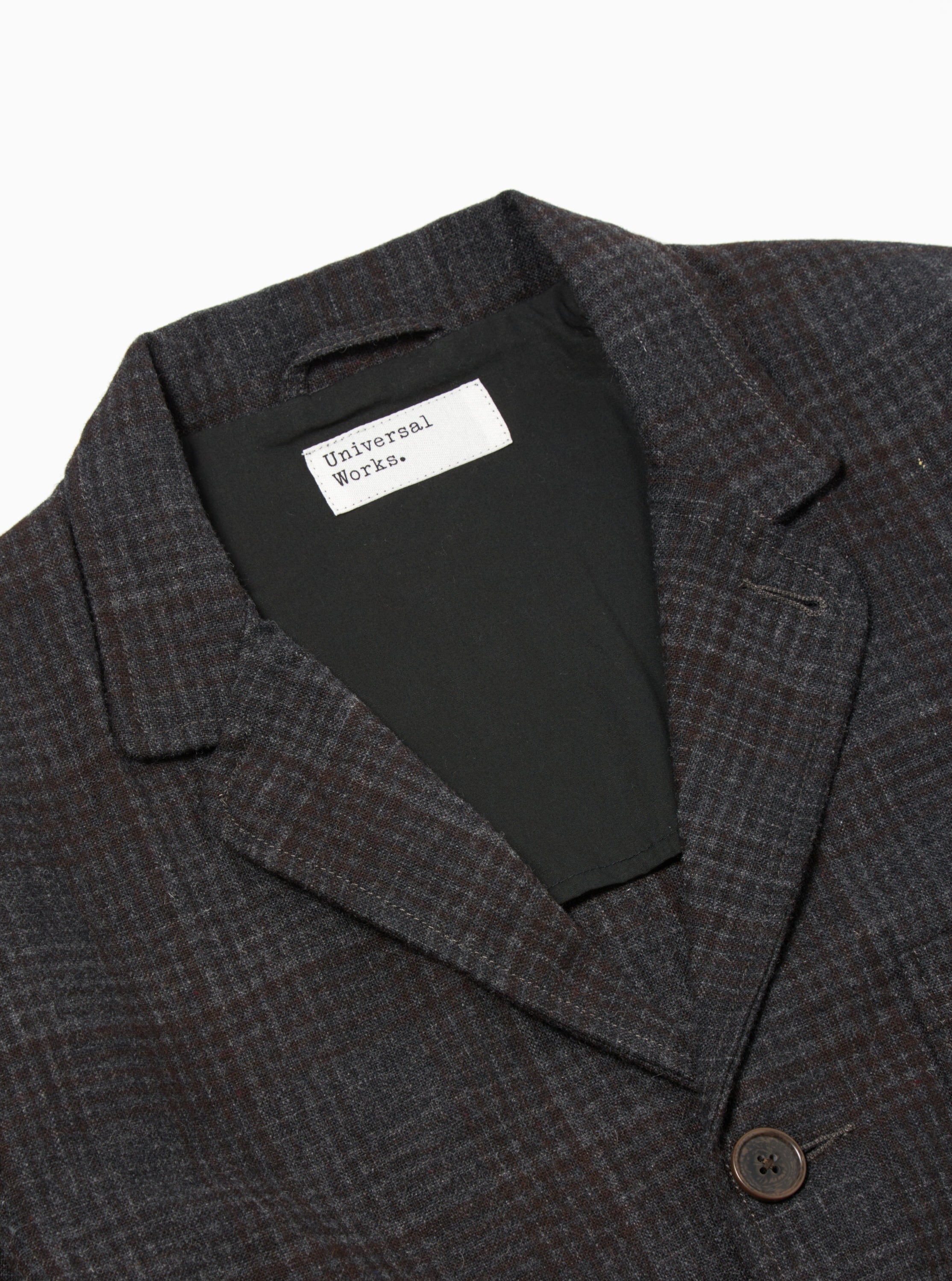 Universal Works Three Button Jacket in Charcoal Reuse Wool Mix