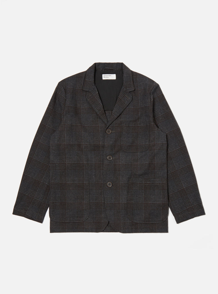 Universal Works Three Button Jacket in Charcoal Reuse Wool Mix