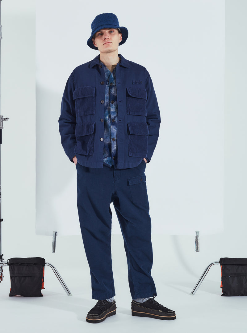 Universal Works Photographers Jacket in Indigo Corduroy/Soft Twill