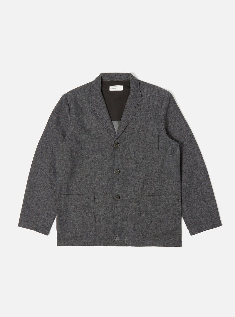 Universal Works Three Button Jacket in Grey Upcycled Italian Tweed