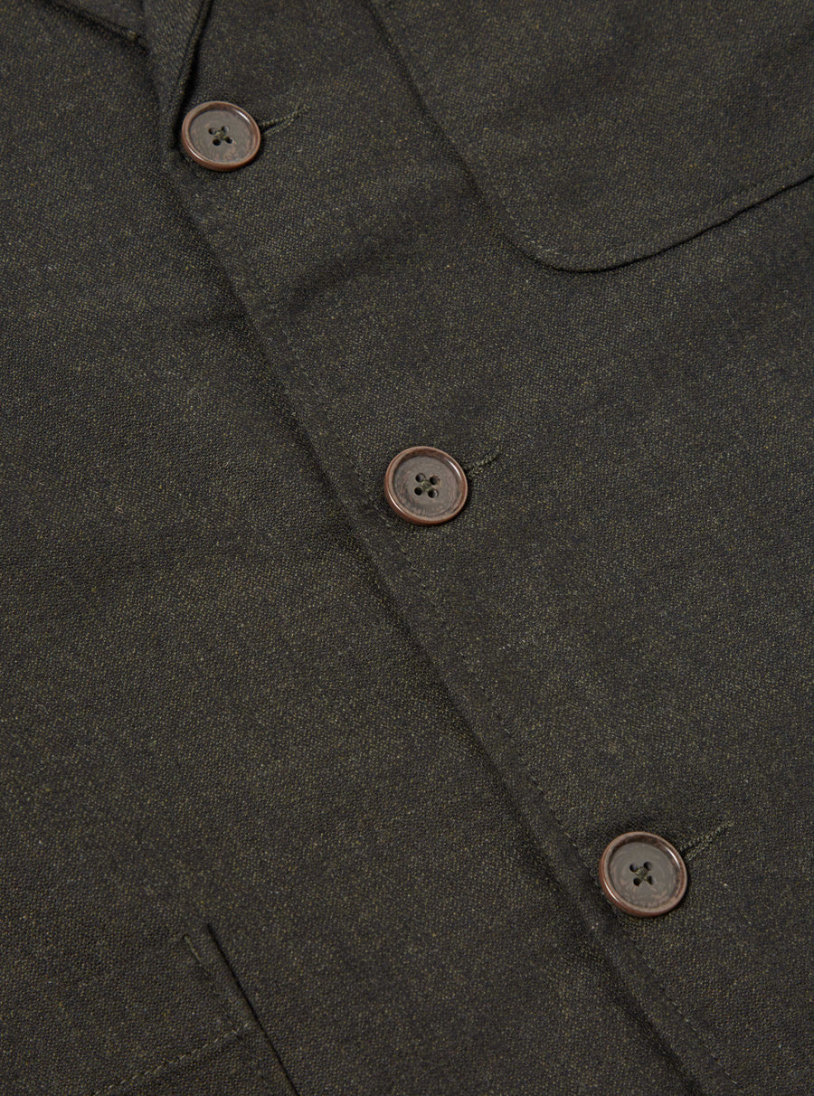 Universal Works Three Button Jacket in Olive Upcycled Italian Tweed
