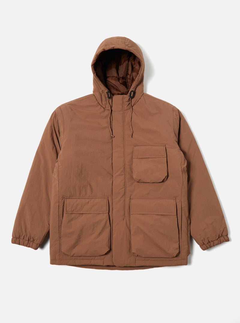 Universal Works Padded Stayout Jacket in Brown Recycled Nylon