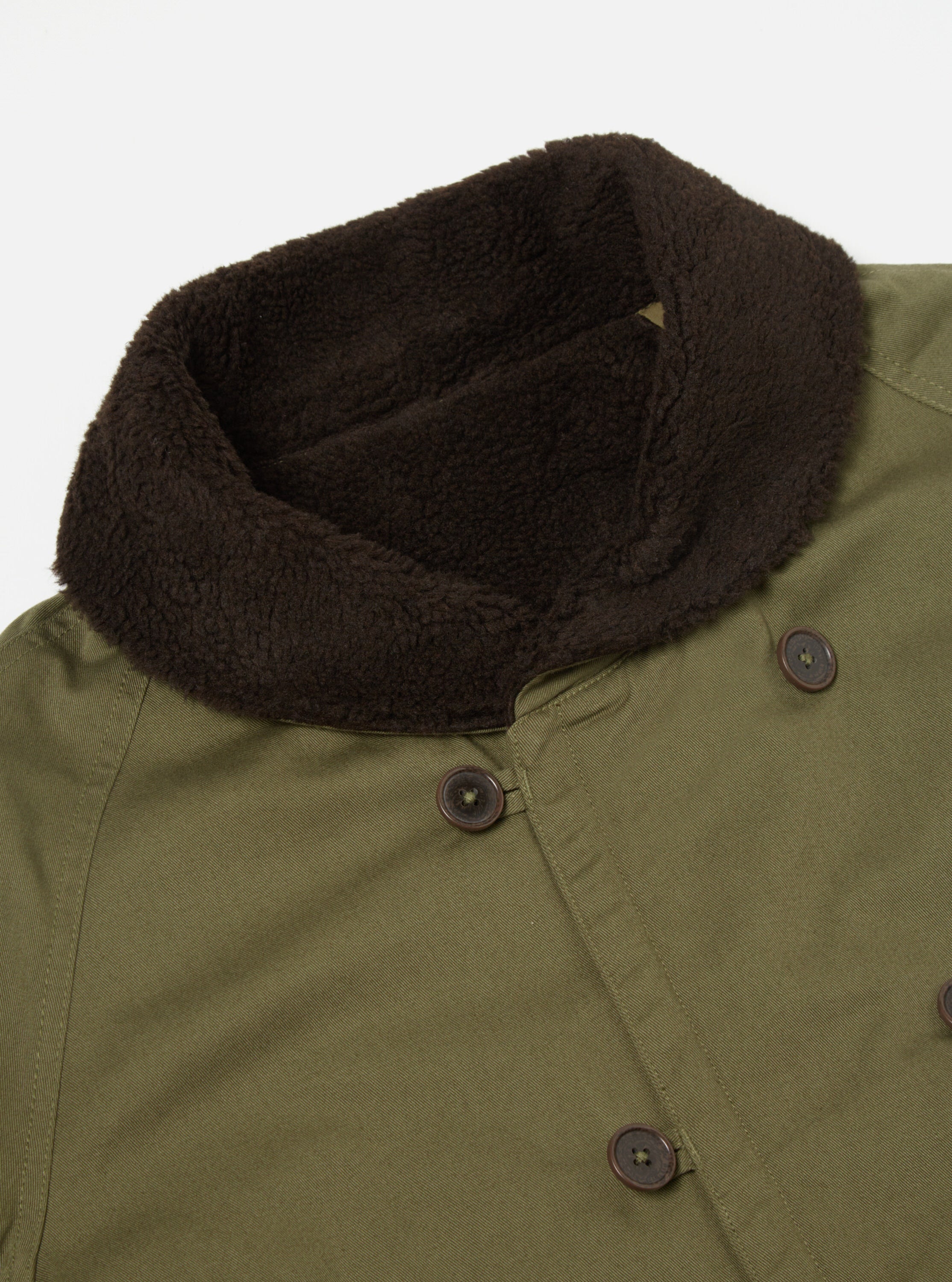 Universal Works Reversible Mackinaw Jacket Light Olive Twill/Sherpa