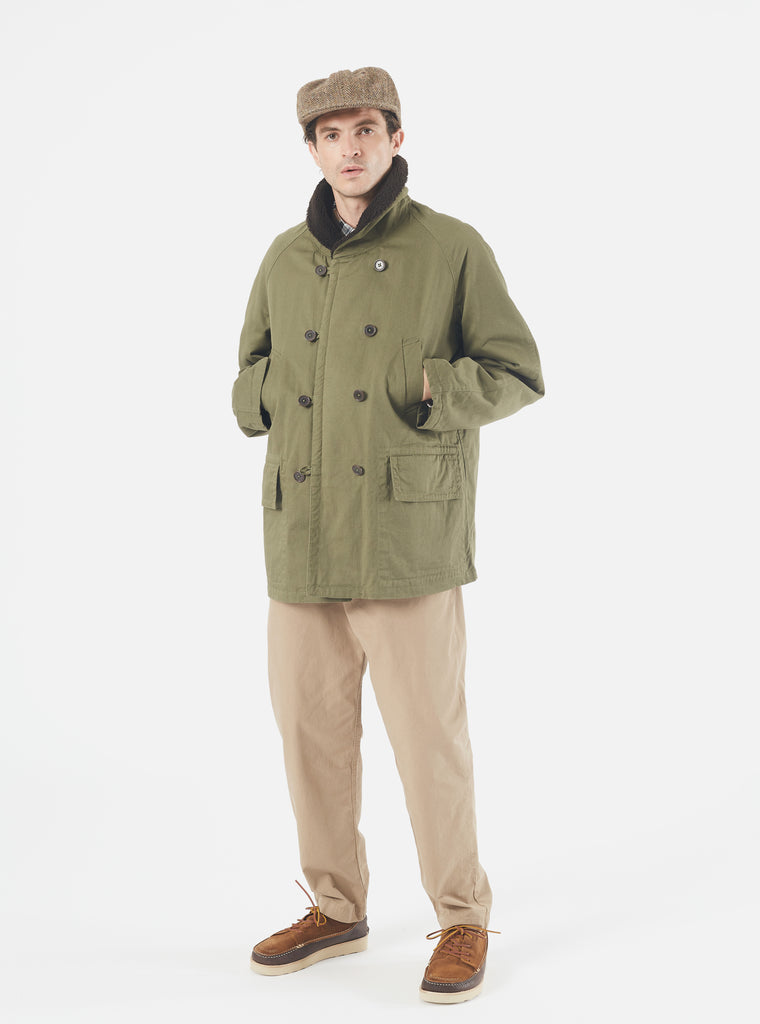 Universal Works Reversible Mackinaw Jacket Light Olive Twill/Sherpa