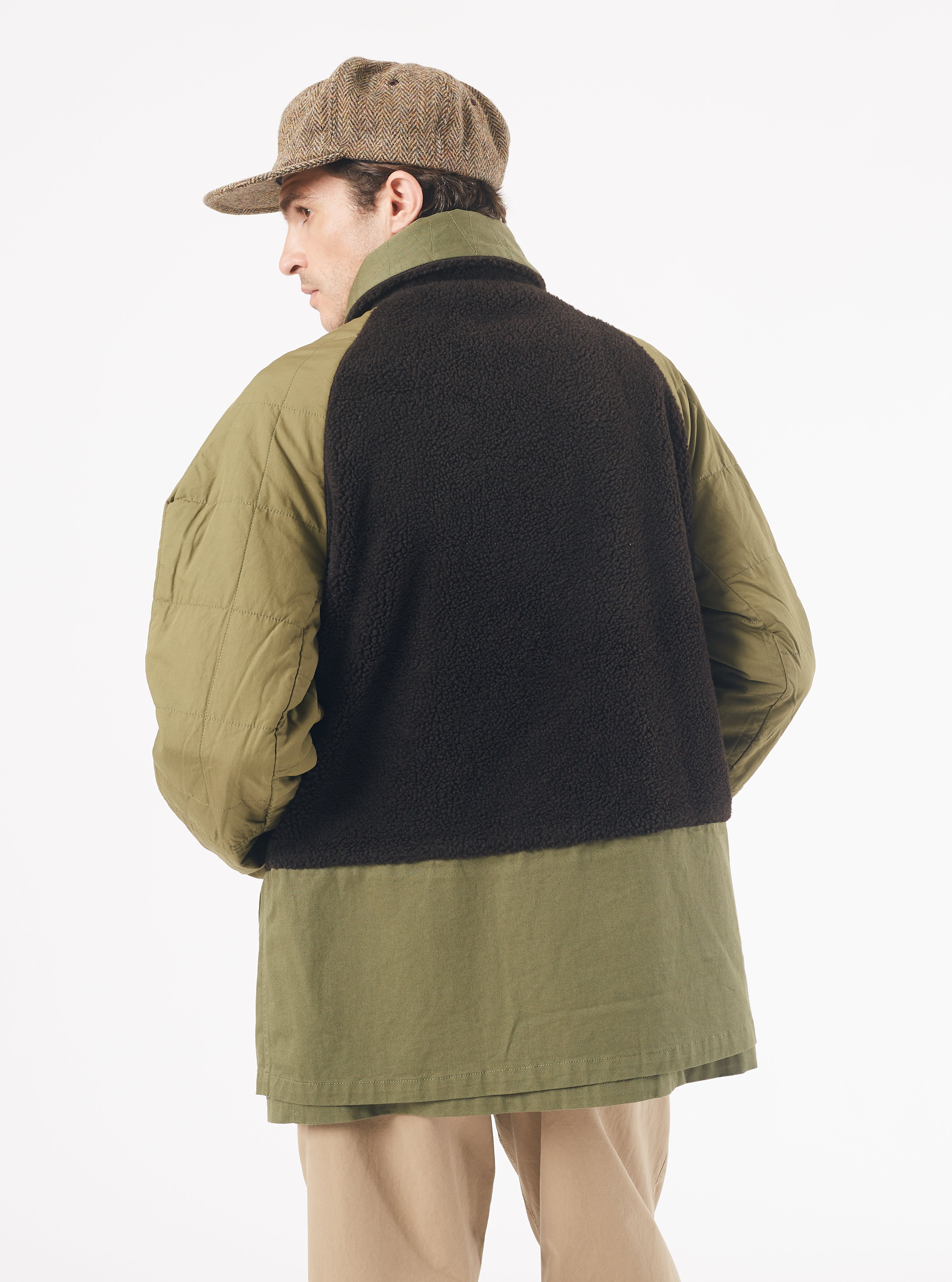 Universal Works Reversible Mackinaw Jacket Light Olive Twill/Sherpa
