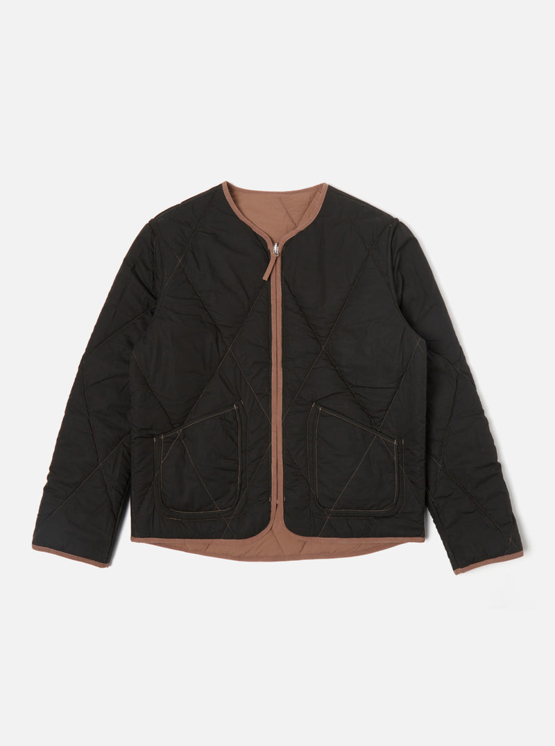 Universal Works Reversible Military Liner Jacket in Brown/Black Diamond Quilt Recycled Nylon