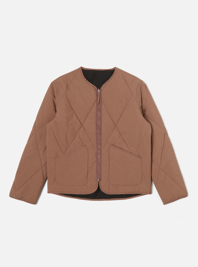 Universal Works Reversible Military Liner Jacket in Brown/Black Diamond Quilt Recycled Nylon