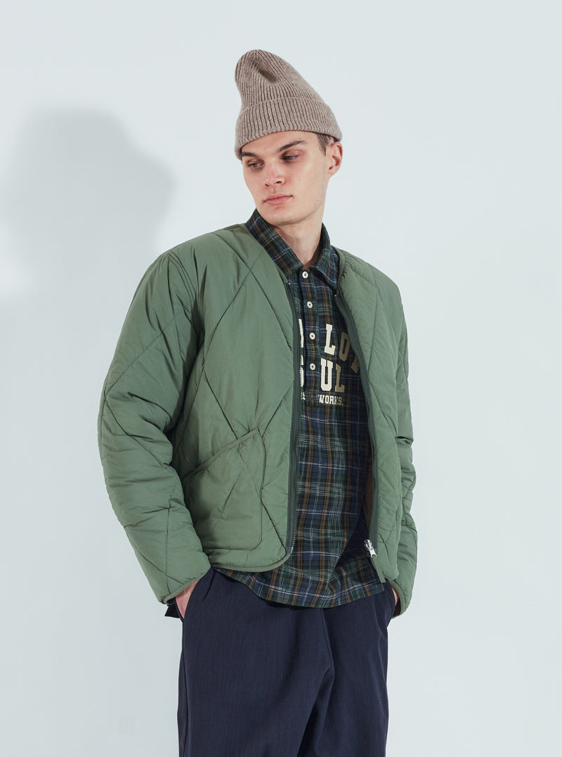 Universal Works Reversible Military Liner Jacket in Green/Sand Diamond