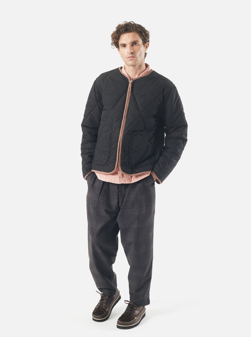 Universal Works Reversible Military Liner Jacket in Brown/Black Diamond Quilt Recycled Nylon
