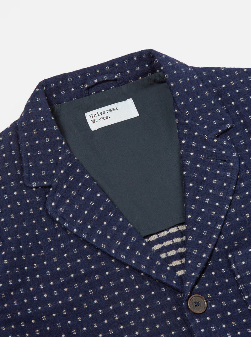 Universal Works Three Button Jacket in Indigo Shingora Dot
