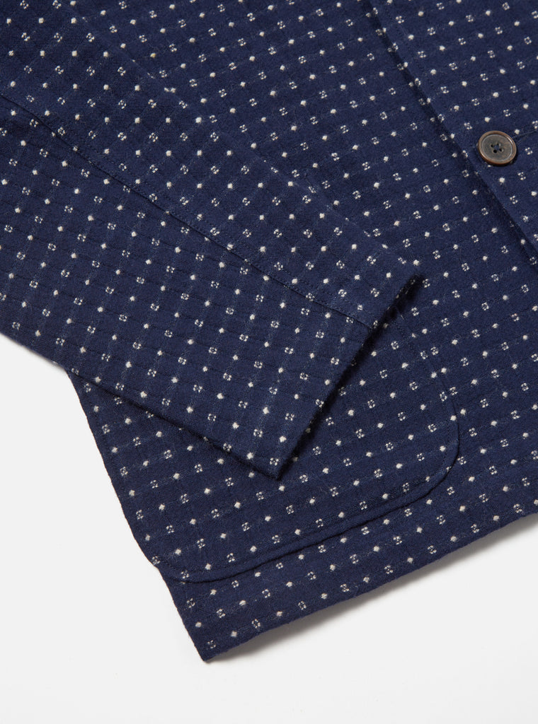 Universal Works Three Button Jacket in Indigo Shingora Dot