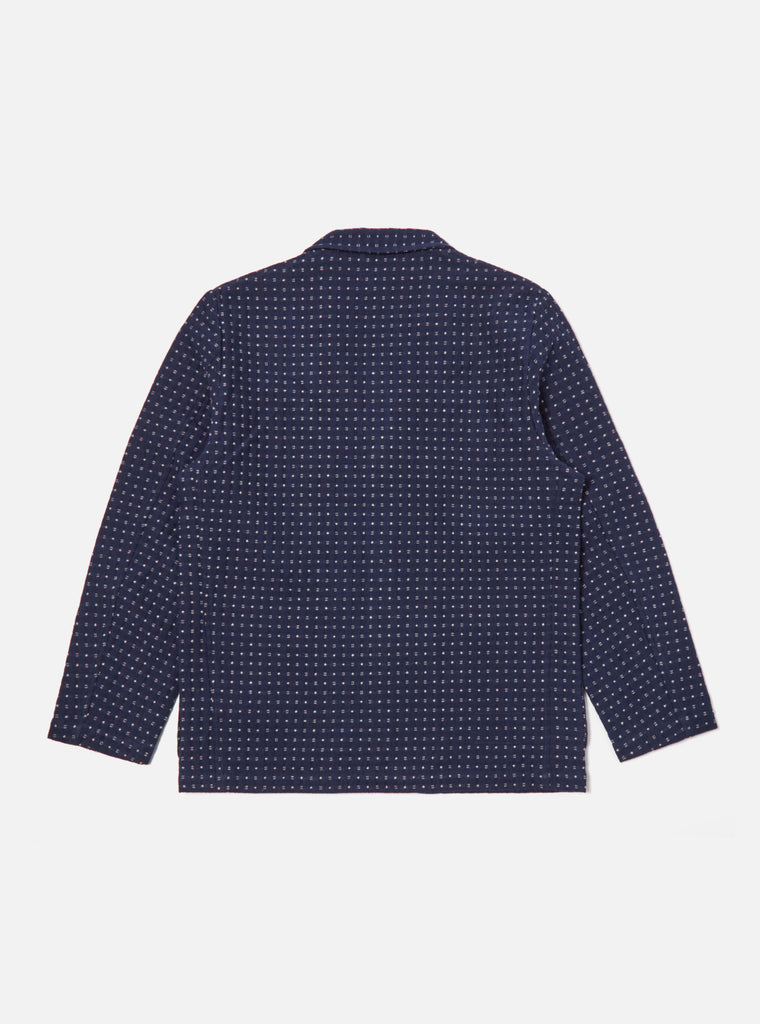 Universal Works Three Button Jacket in Indigo Shingora Dot