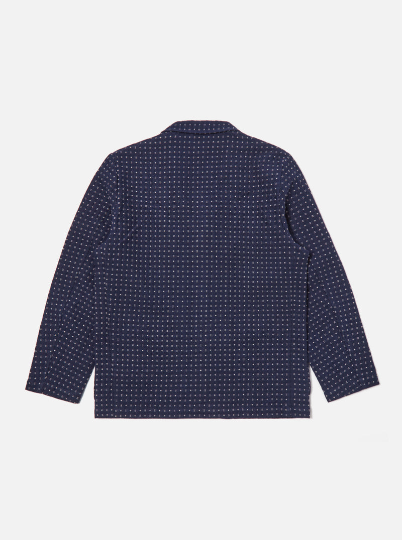 Universal Works Three Button Jacket in Indigo Shingora Dot