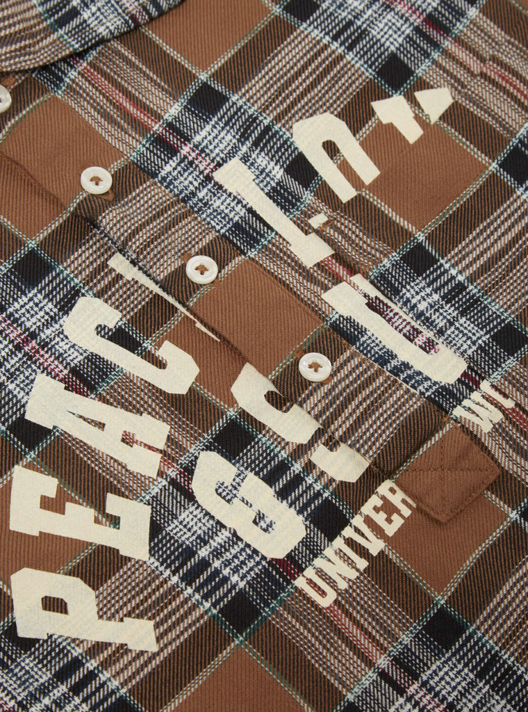 Universal Works Pullover L/S Shirt in Brown Ikat Twill Check