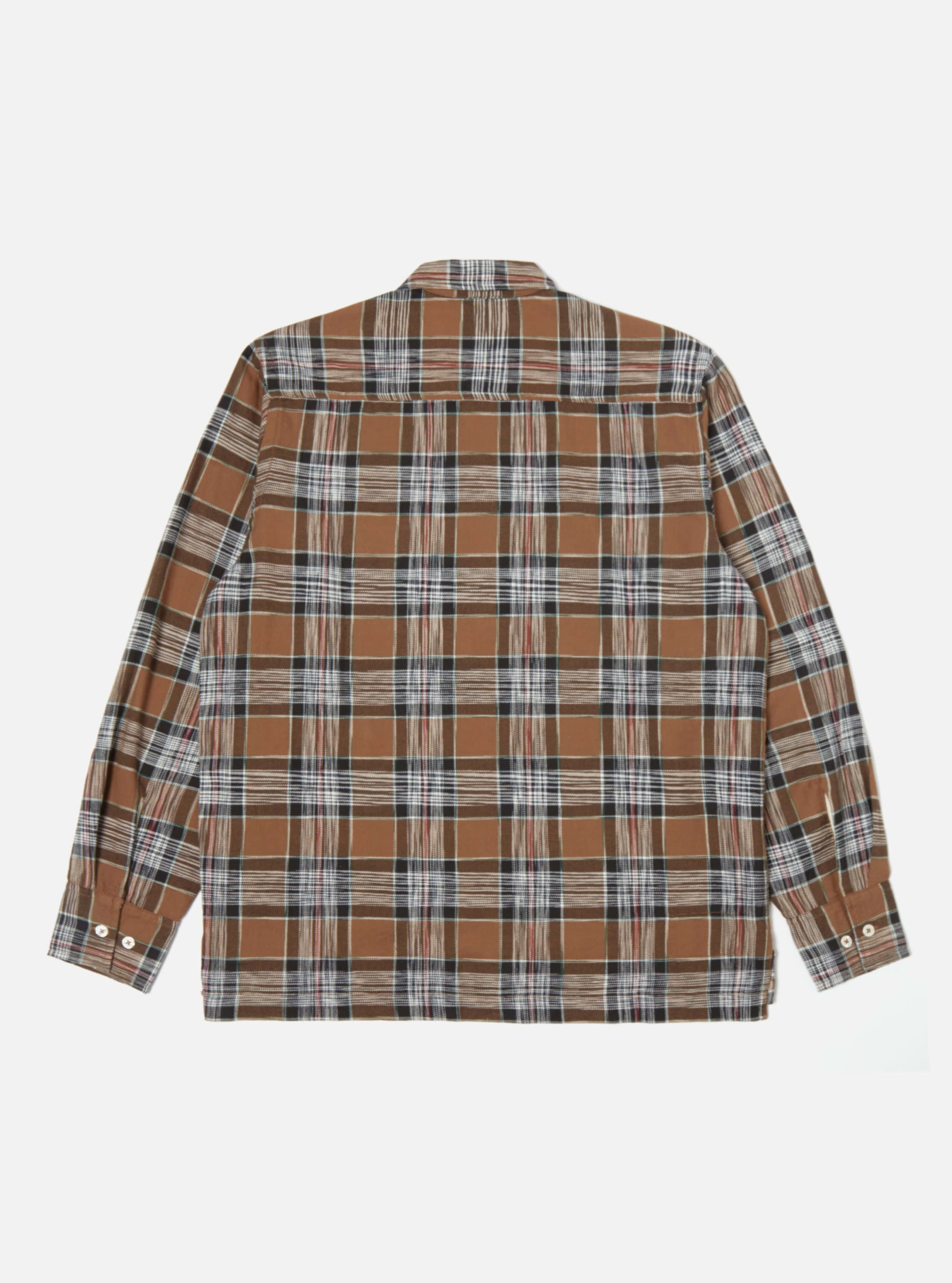 Universal Works Pullover L/S Shirt in Brown Ikat Twill Check