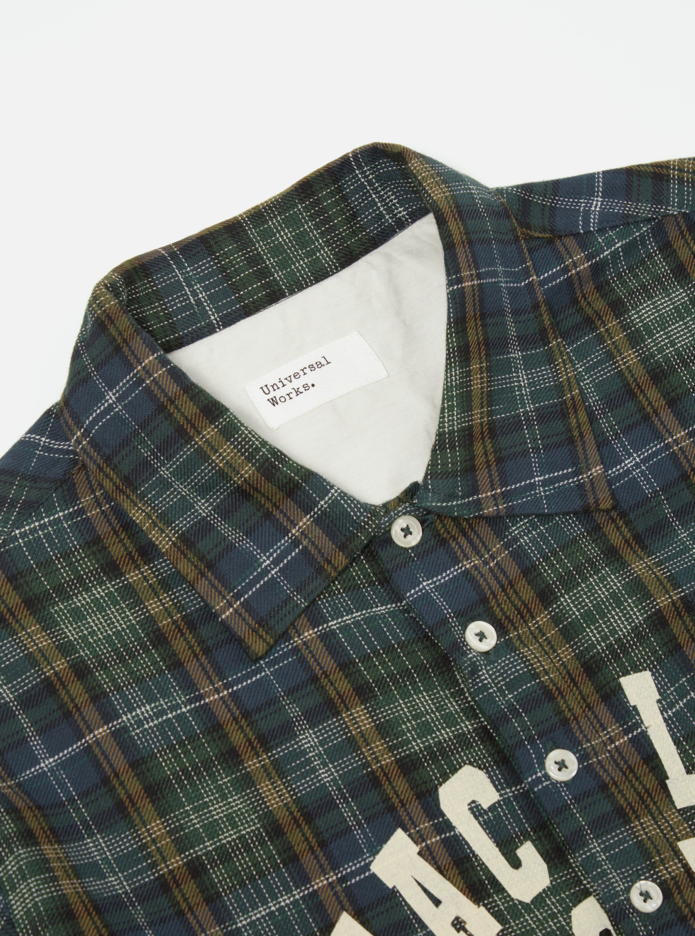 Universal Works Pullover L/S Shirt in Green Ikat Twill Check