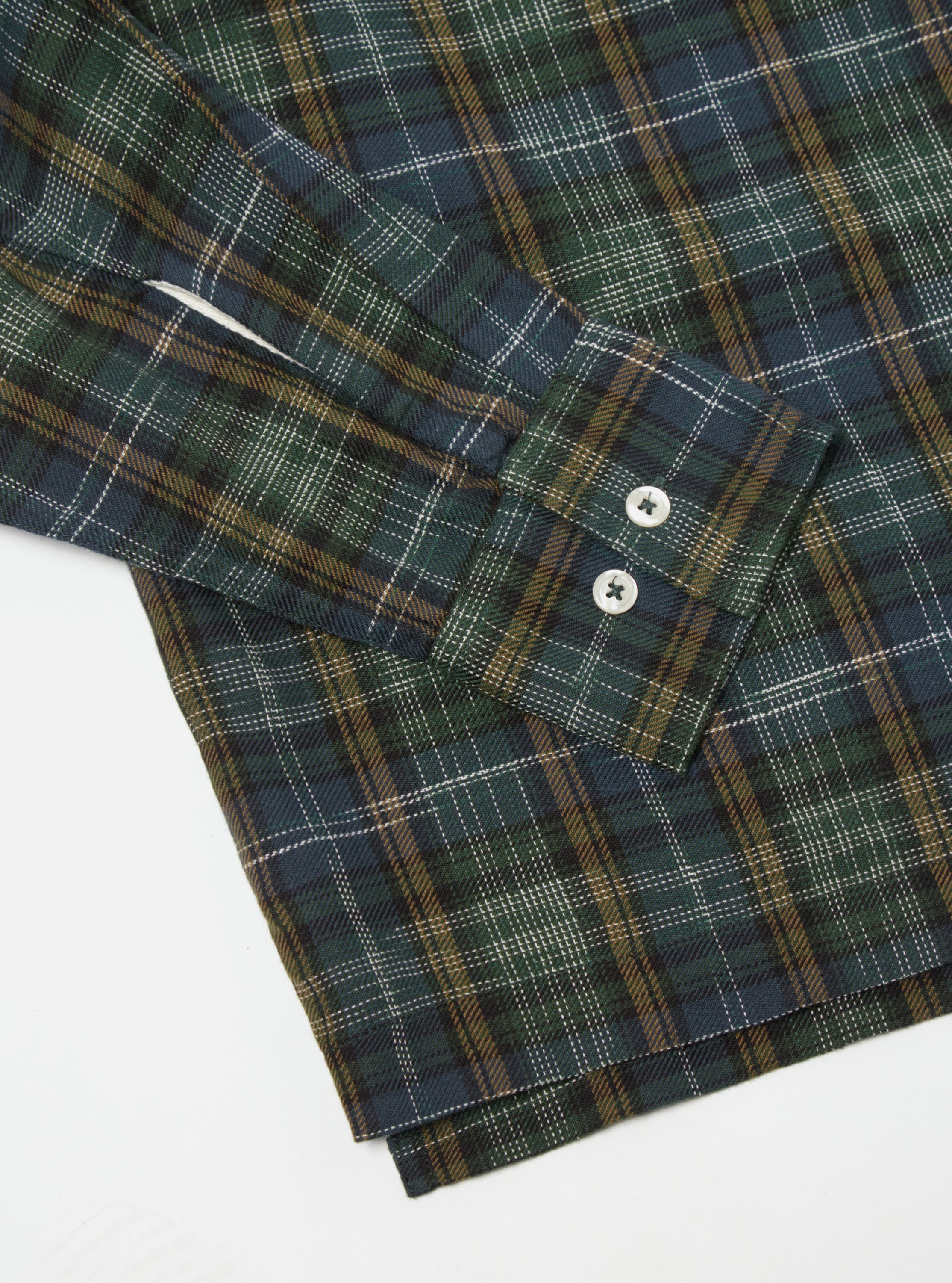 Universal Works Pullover L/S Shirt in Green Ikat Twill Check