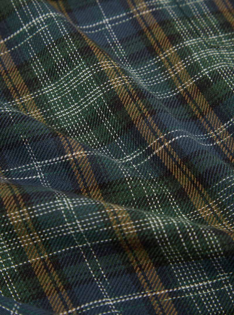 Universal Works Pullover L/S Shirt in Green Ikat Twill Check