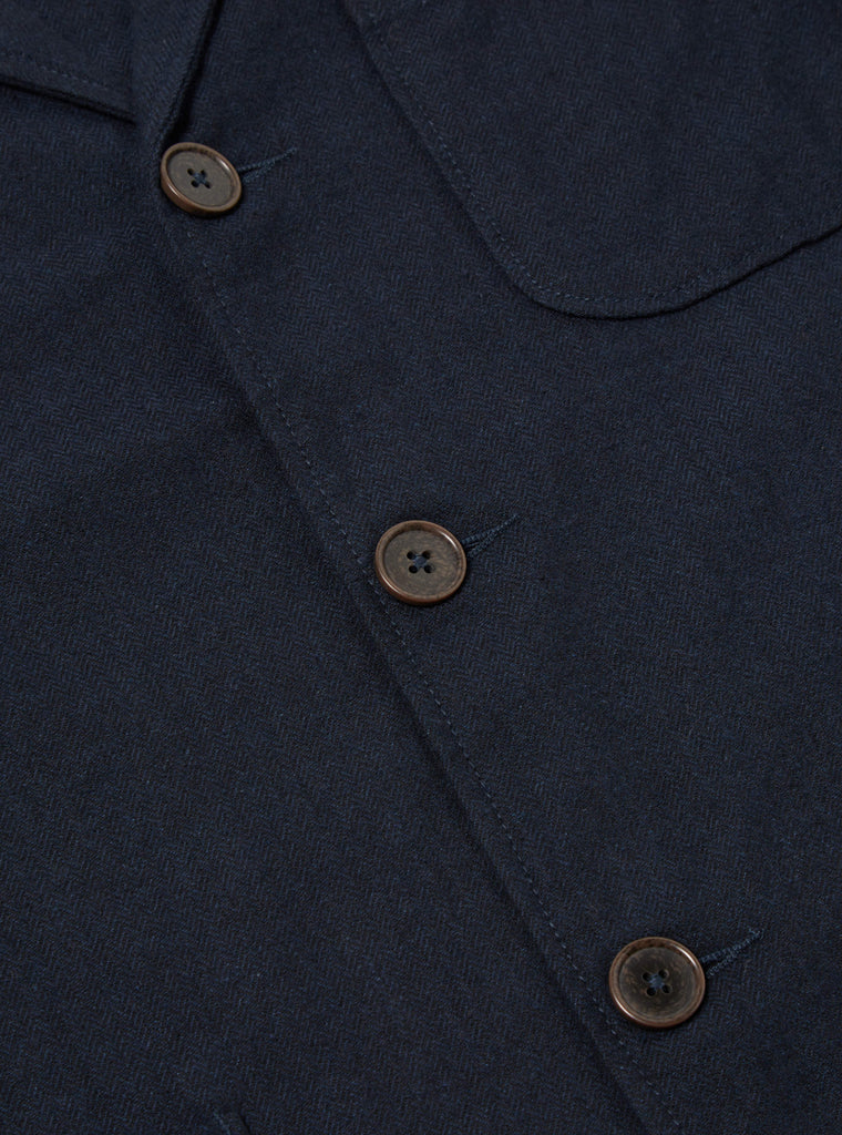 Universal Works Three Button Jacket in Navy Veta Upcycled Cotton