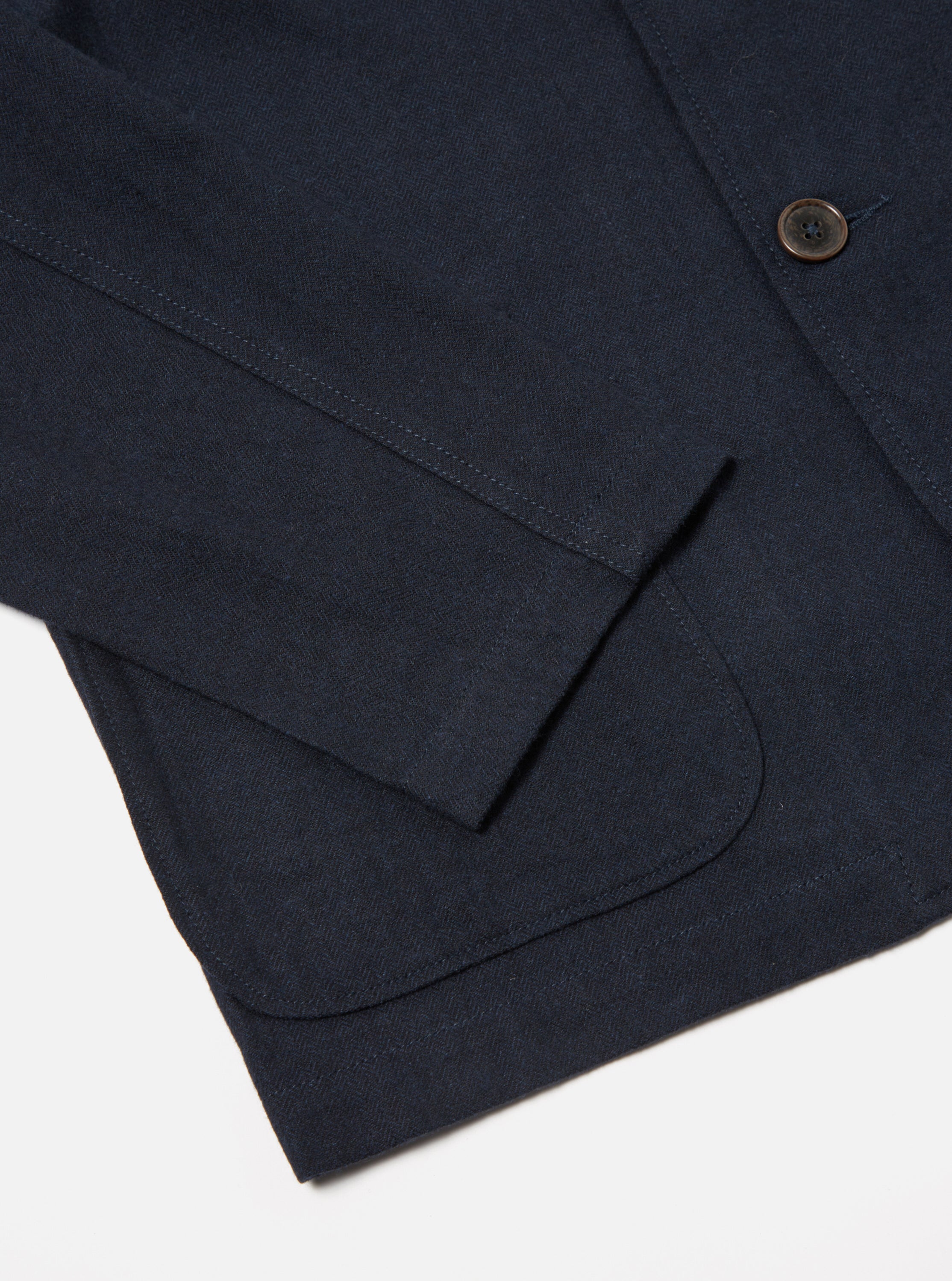 Universal Works Three Button Jacket in Navy Veta Upcycled Cotton