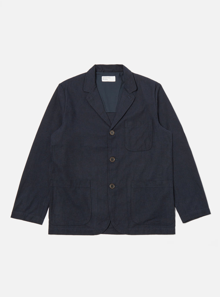 Universal Works Three Button Jacket in Navy Veta Upcycled Cotton