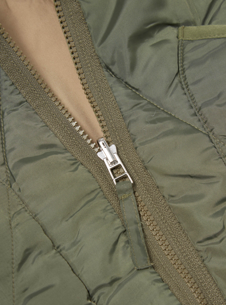 Universal Works Reversible Military Liner Gilet in Olive/Sand Diamond Quilt