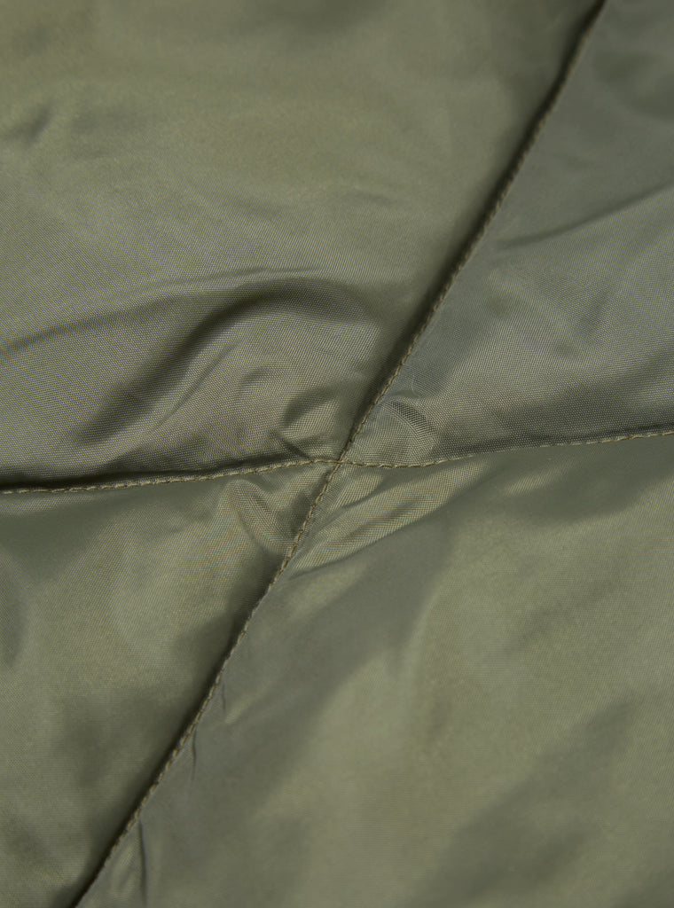 Universal Works Reversible Military Liner Gilet in Olive/Sand Diamond Quilt