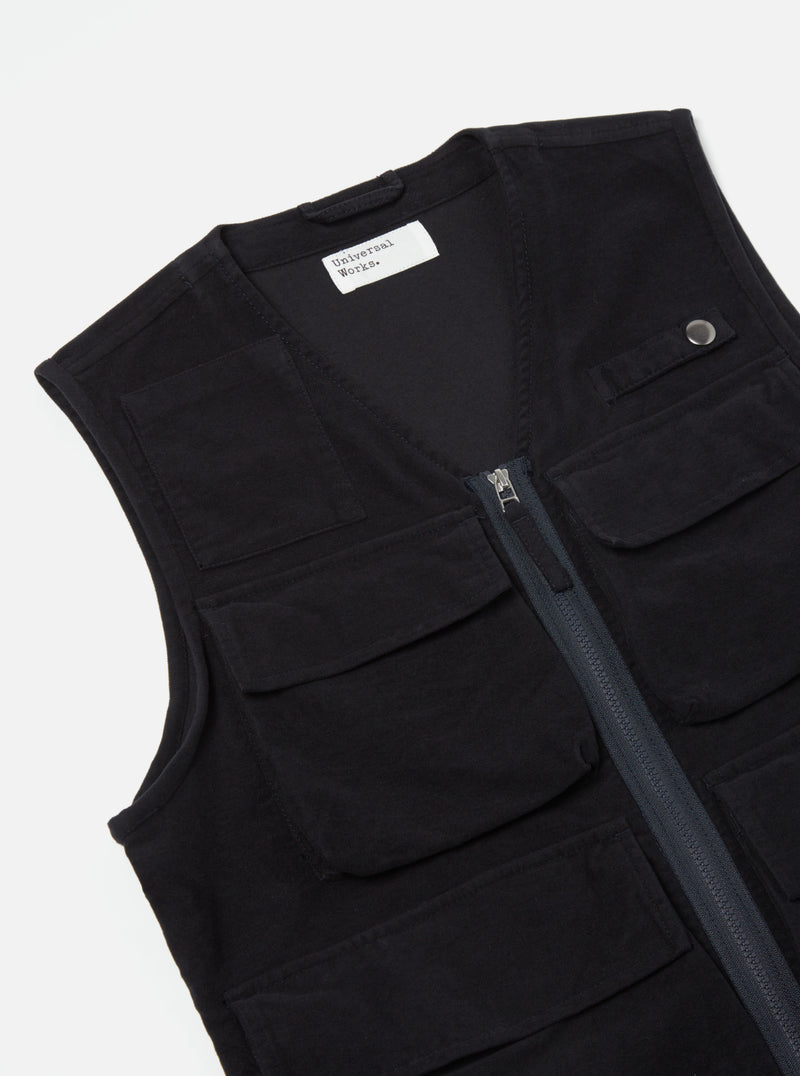 Universal Works Photographers Gilet in Dark Navy Lightweight Moleskin