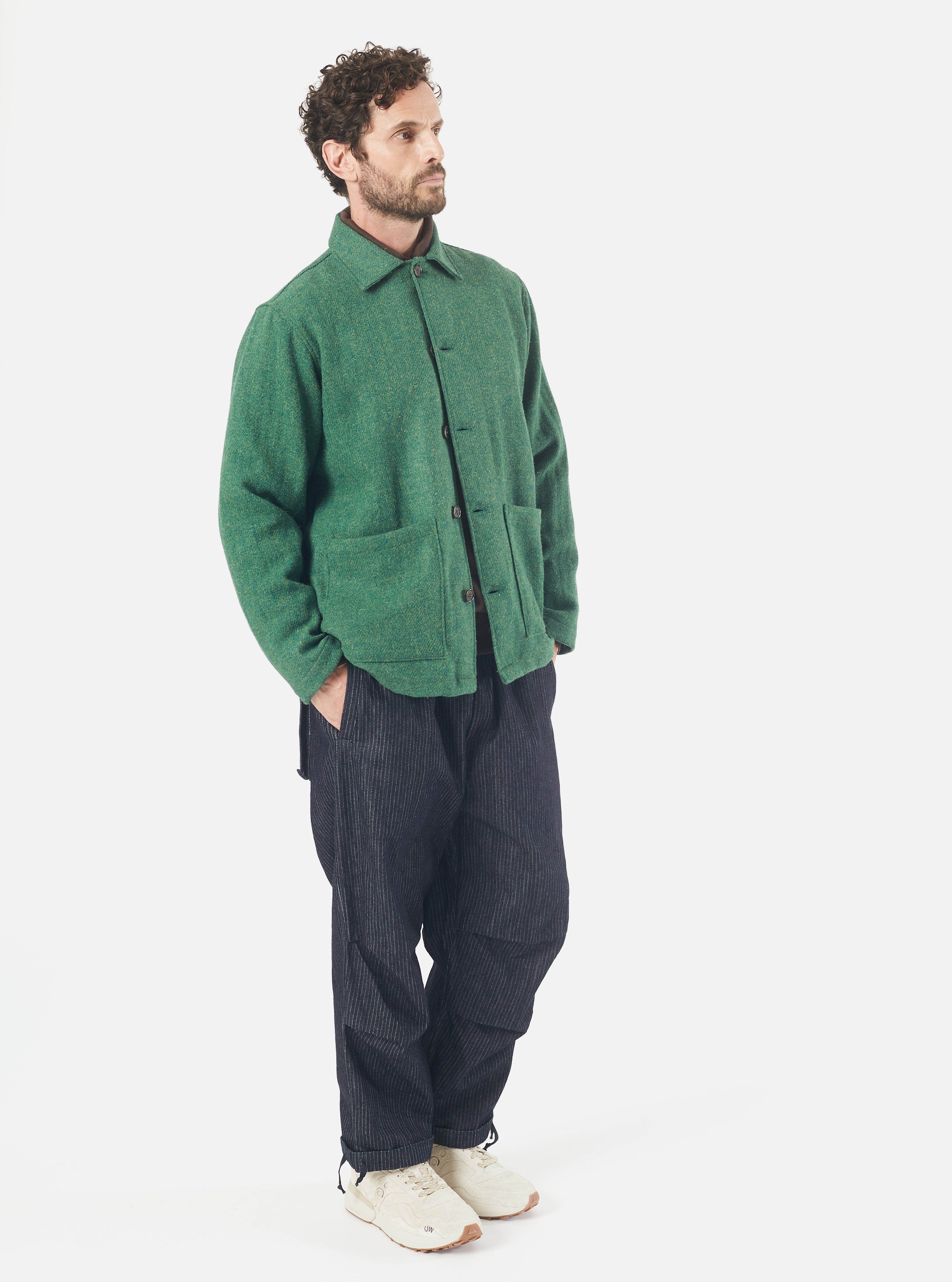 Universal Works Easy Over Jacket in Green Harris Tweed